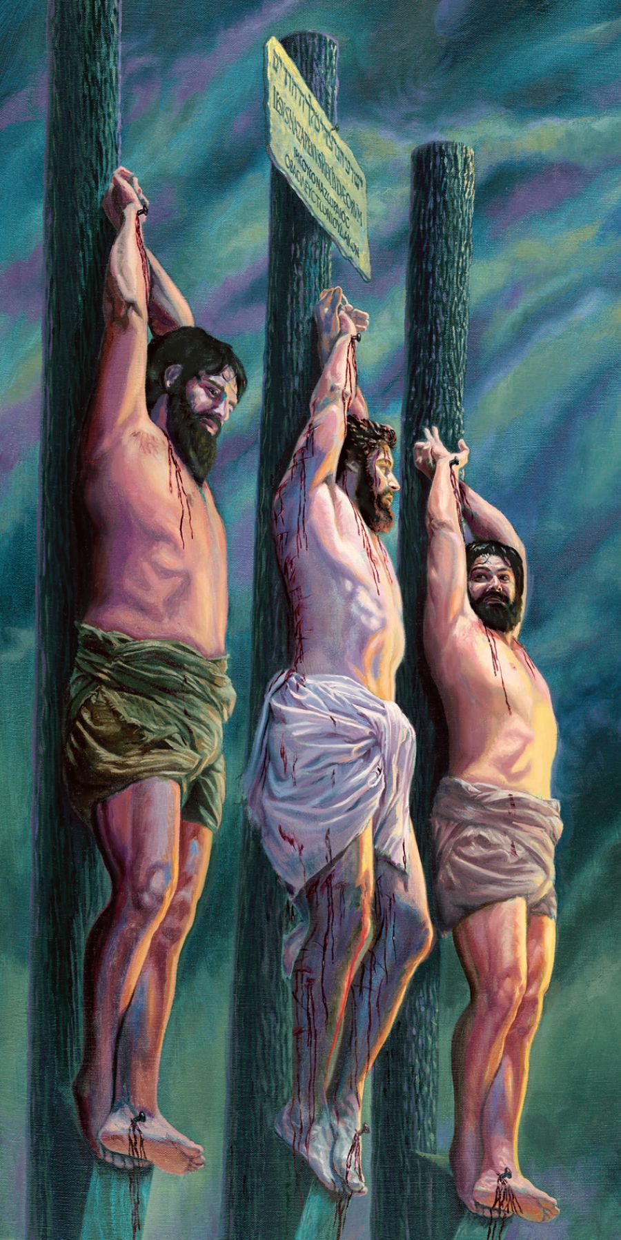 Ο Ιησούς στο ξύλο του βασανισμού ανάμεσα σε δύο εγκληματίες