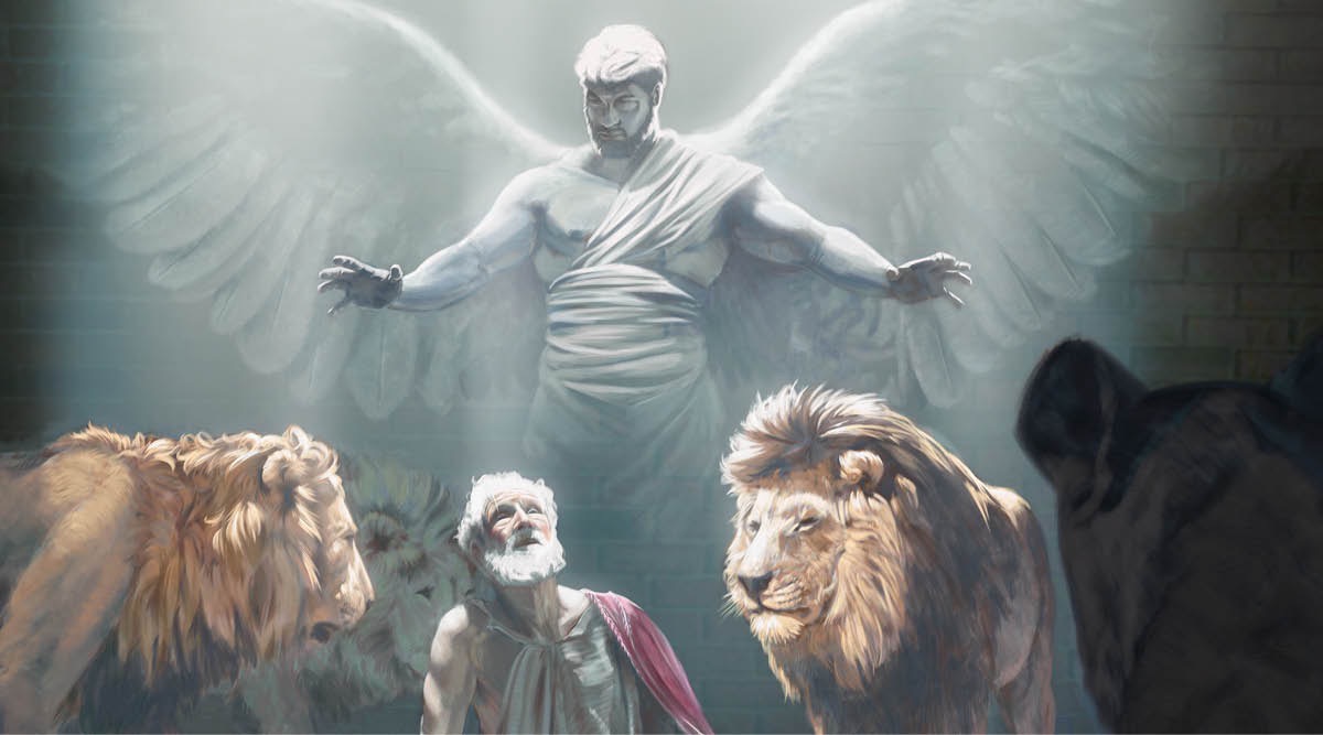 Άγγελος προστατεύει τον Δανιήλ από λιοντάρια