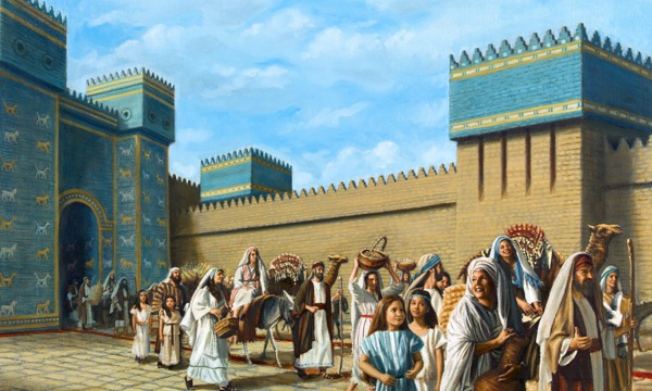 The Jewish exiles leave Babylon and return to Jerusalem