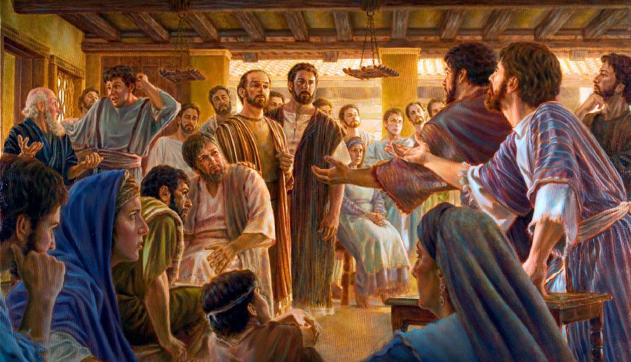 First-century Christians in the Jerusalem congregation disputing with Paul and Barnabas.