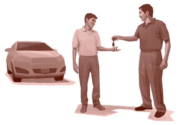 A father handing his son the keys to the family car