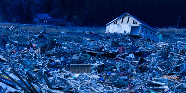 Debris after an earthquake and tsunami