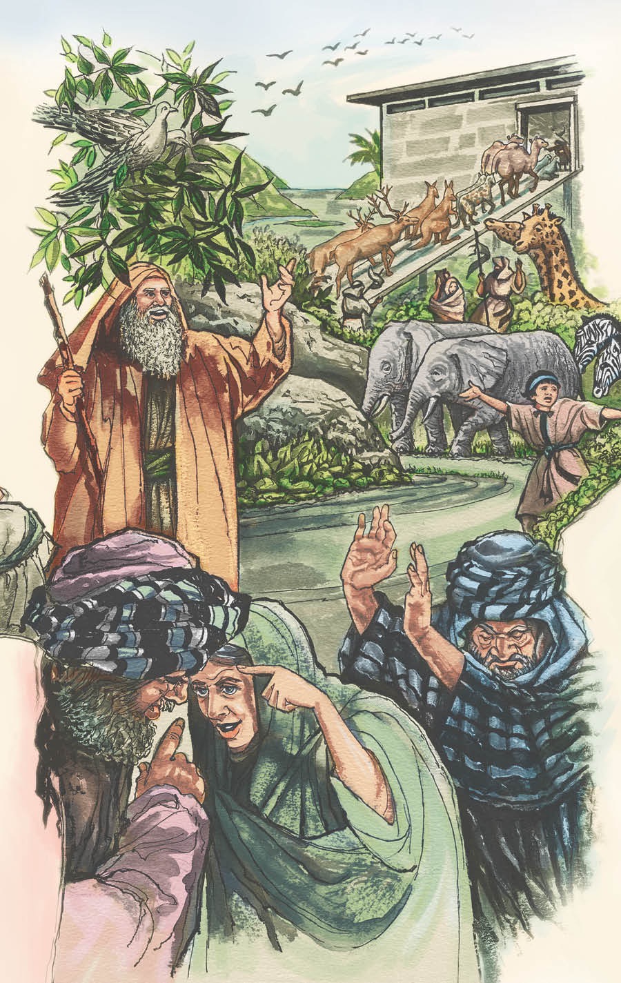 Even as Noah and his family bring the animals into the ark, the wicked people refuse to listen to the warning message