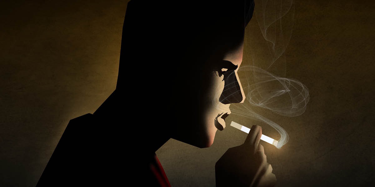Smoking a cigarette