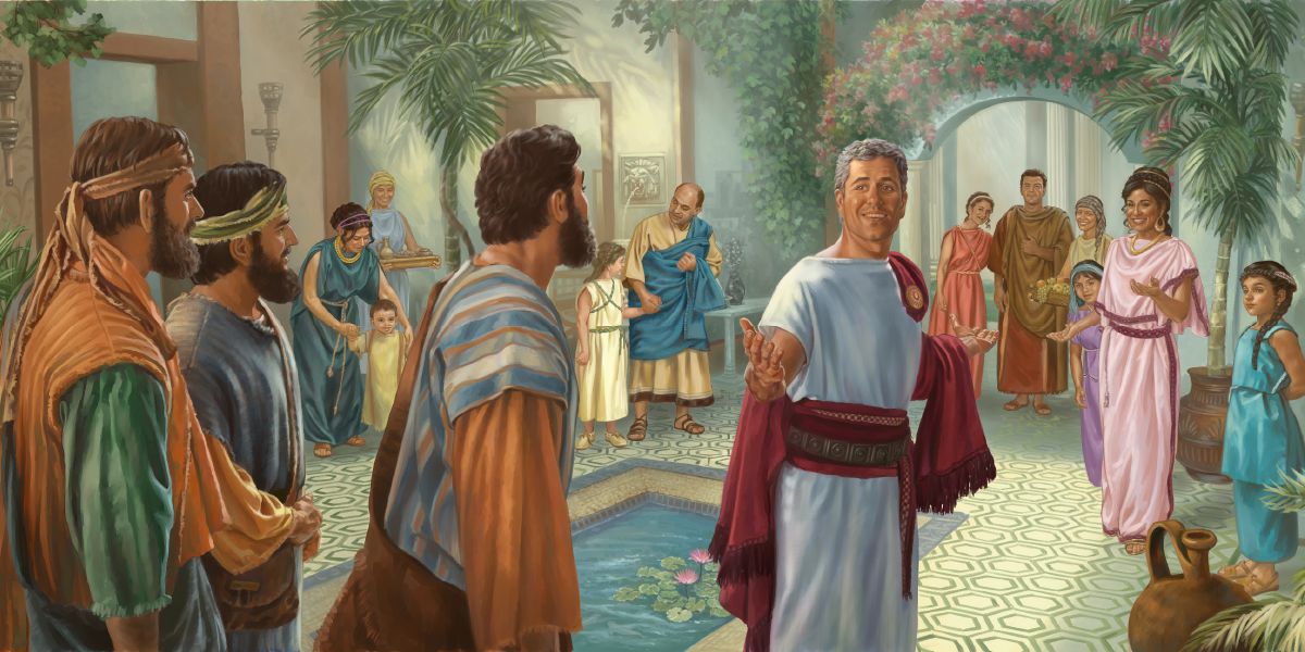 Cornelius welcomes Peter into his home