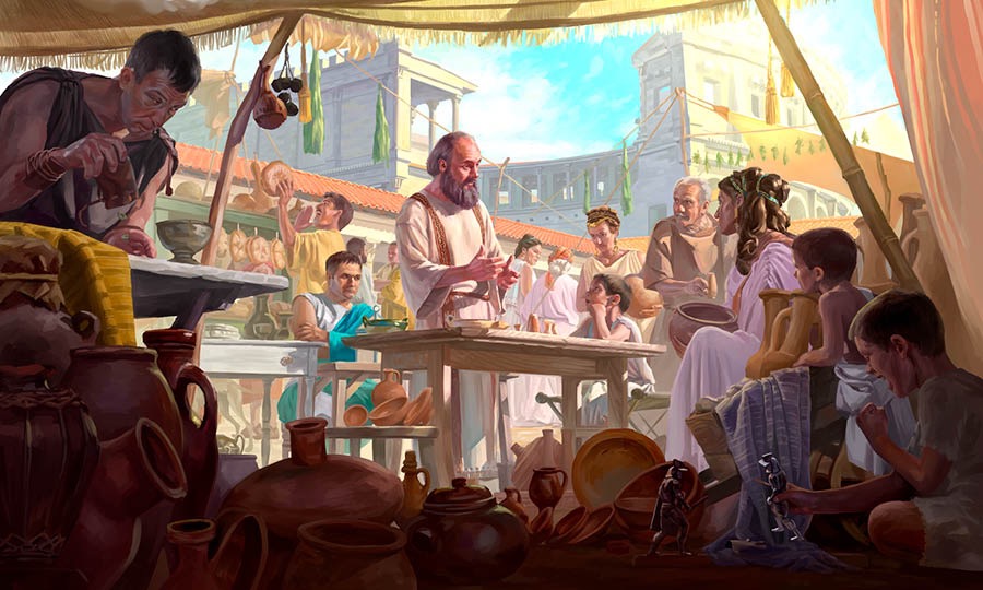 The apostle Paul preaches in a market