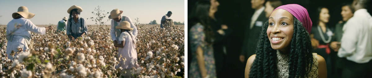 Collage: Scenes from the video ‘I Wanted to Fight Injustice.’ 1. Rafika harvested cotton with people of her race when she was a girl. 2. Rafika is thrilled to see people from different races getting along when she attends a convention of Jehovah’s Witnesses for her first time.