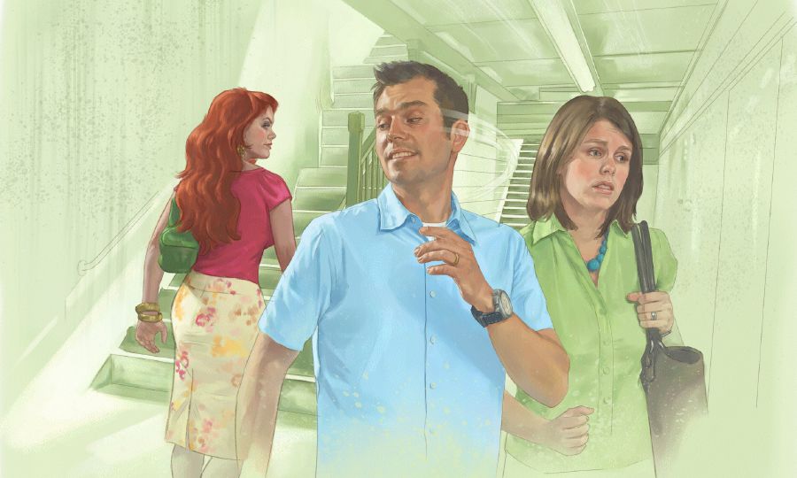 A wife is hurt when her husband looks longingly at another woman