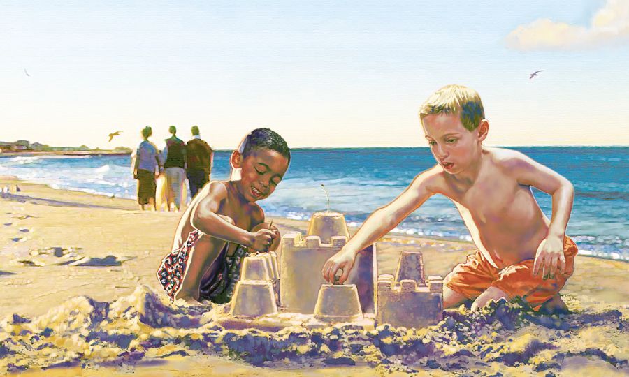 Two boys of different skin color play together