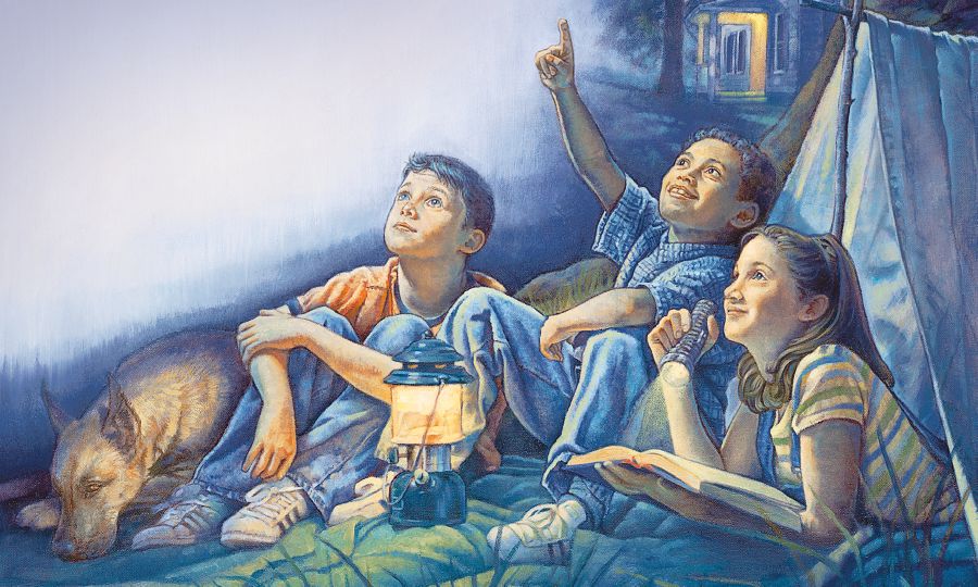 Children look up at the stars