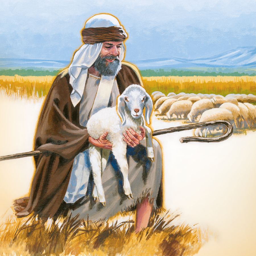 A shepherd holds a sheep he rescued