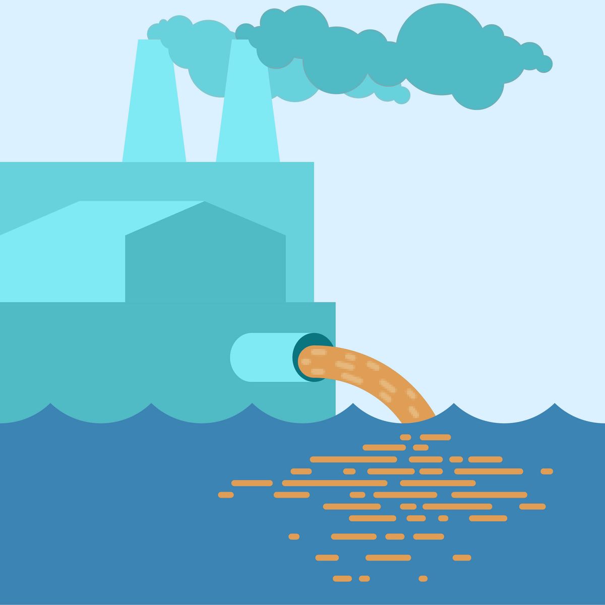 A factory dumping pollutants into a freshwater source.