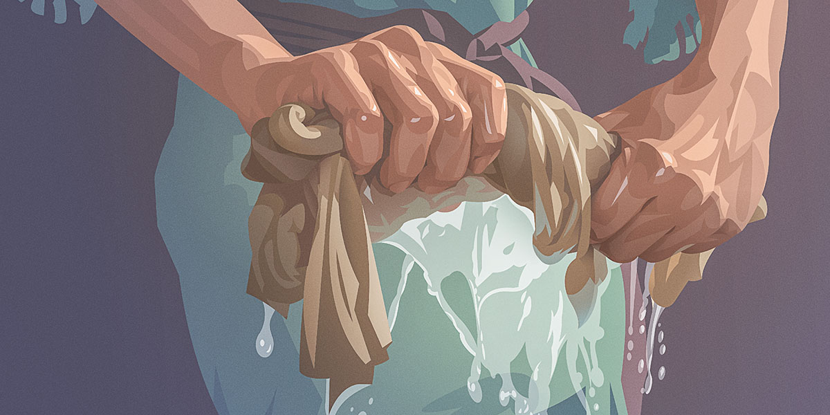 A person washes clothes