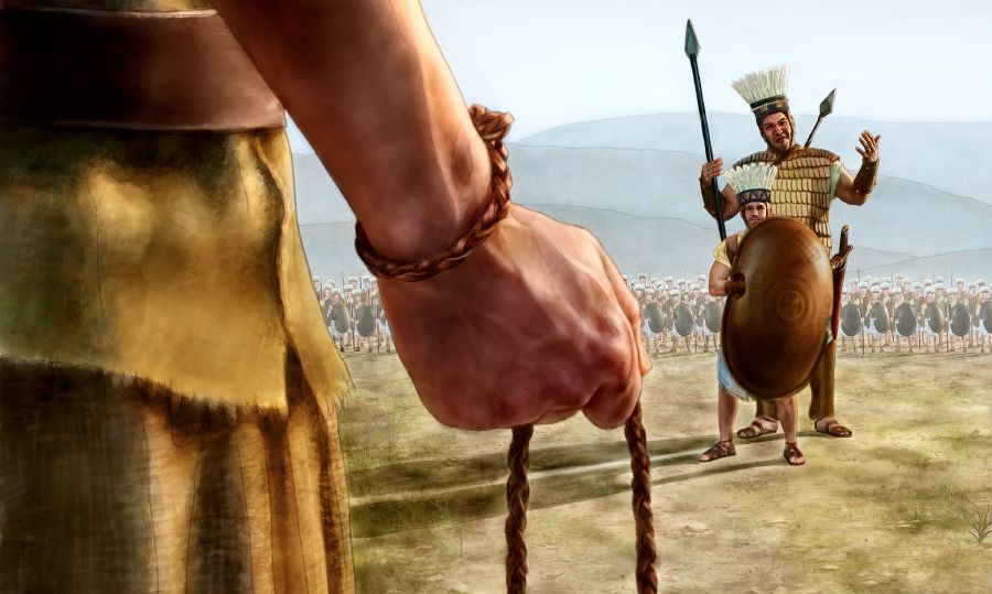 David goes out to meet Goliath and his armor-bearer