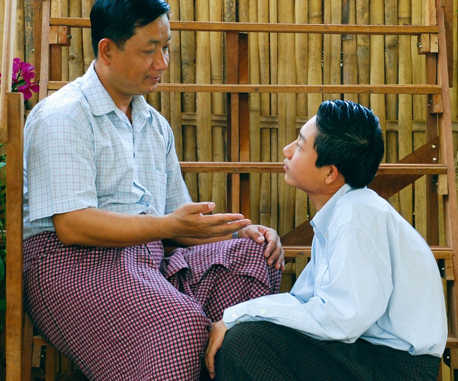 A father talks to his son