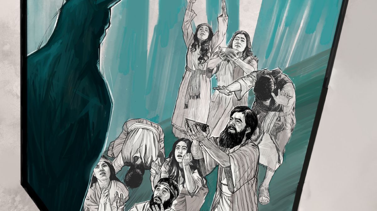 Apostate Jews bowing down and worshipping an idolatrous image.