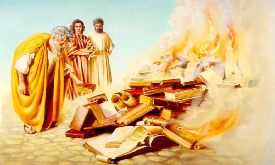 The Ephesians burn their books about magic