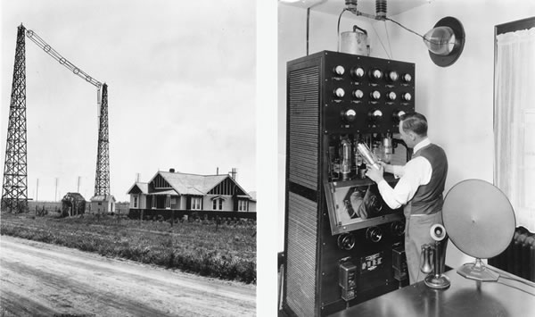 1. A radio station in Edmonton, Alberta; 2. A man working on a transmitter