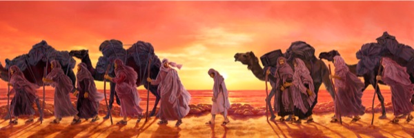 Joseph, sold as a slave, walks alongside the caravan