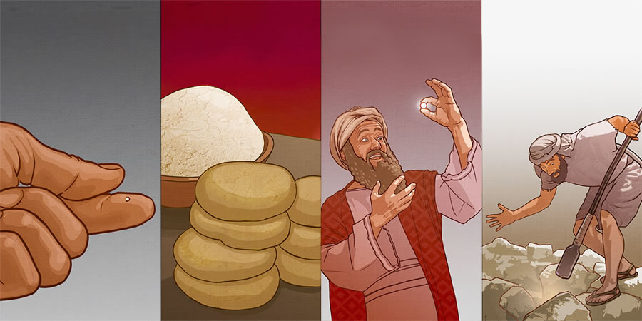 Jesus’ illustrations of the leaven, the traveling merchant, and the hidden treasure