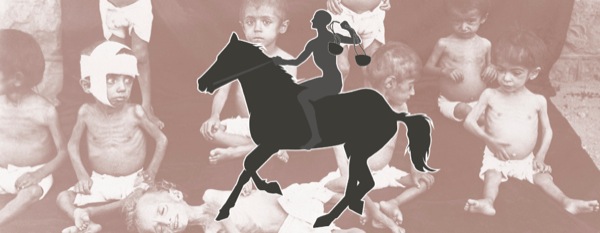 The black horse and many starving children