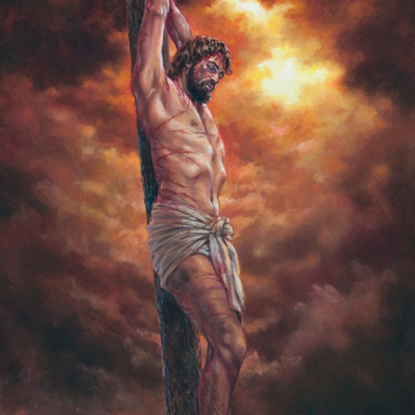 Jesus hanging on the stake at the time of his death