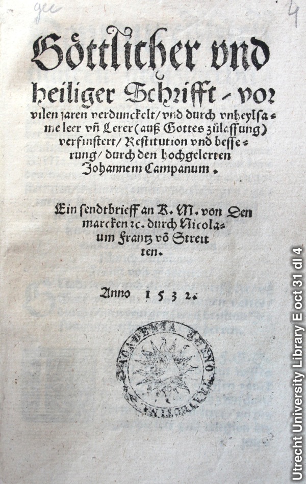 The 1532 book Restitution by Johannes Campanus