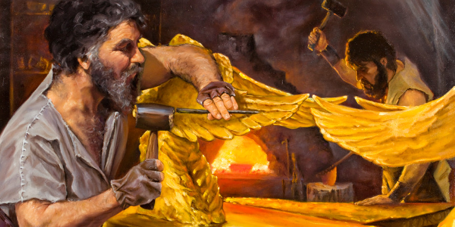 Bezalel and Oholiab work on the golden cherubs