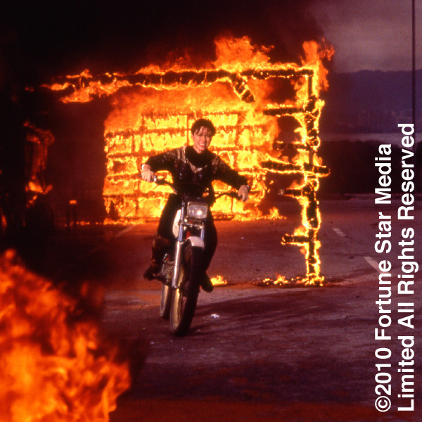 Mina Hung Godenzi rides a motorcycle as a stunt in an action film