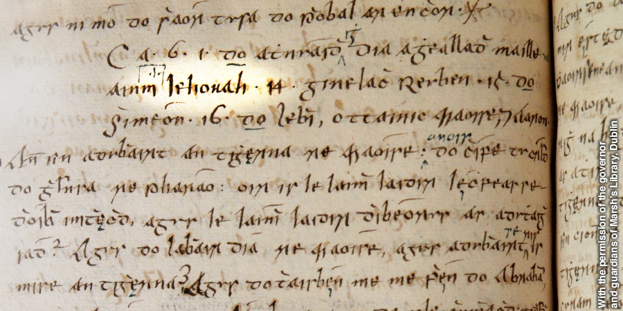 A page of Bedell’s Bible with Jehovah’s name highlighted