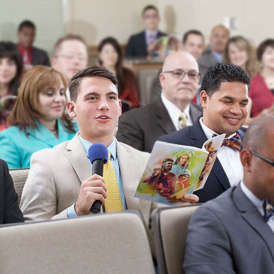 A young man comments at a congregation meeting