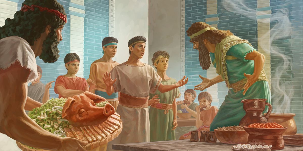 Daniel and his three companions refuse to eat the king’s delicacies