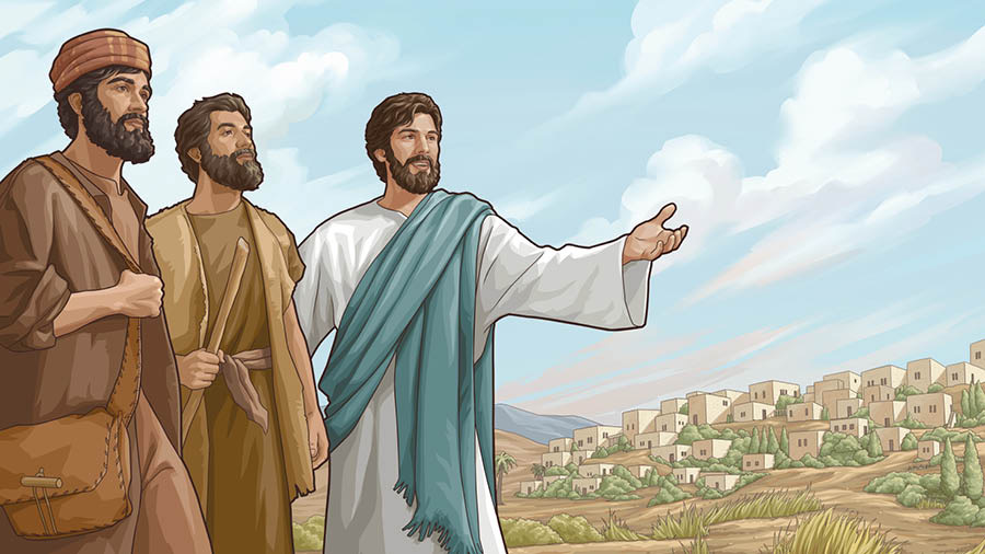Jesus sending two of his disciples to preach.