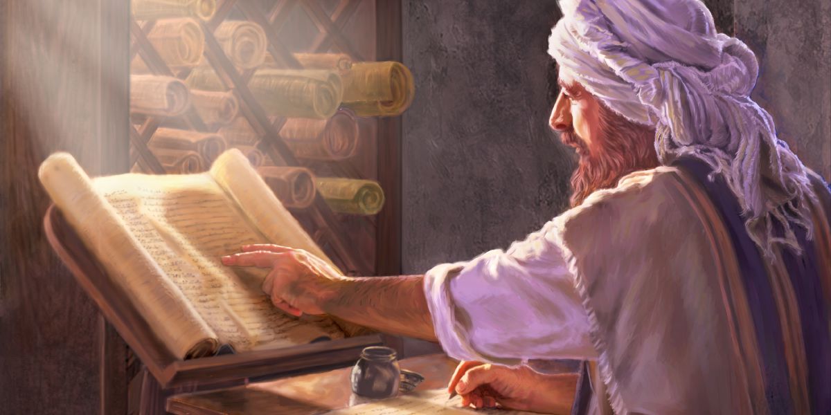 A Bible copyist at work