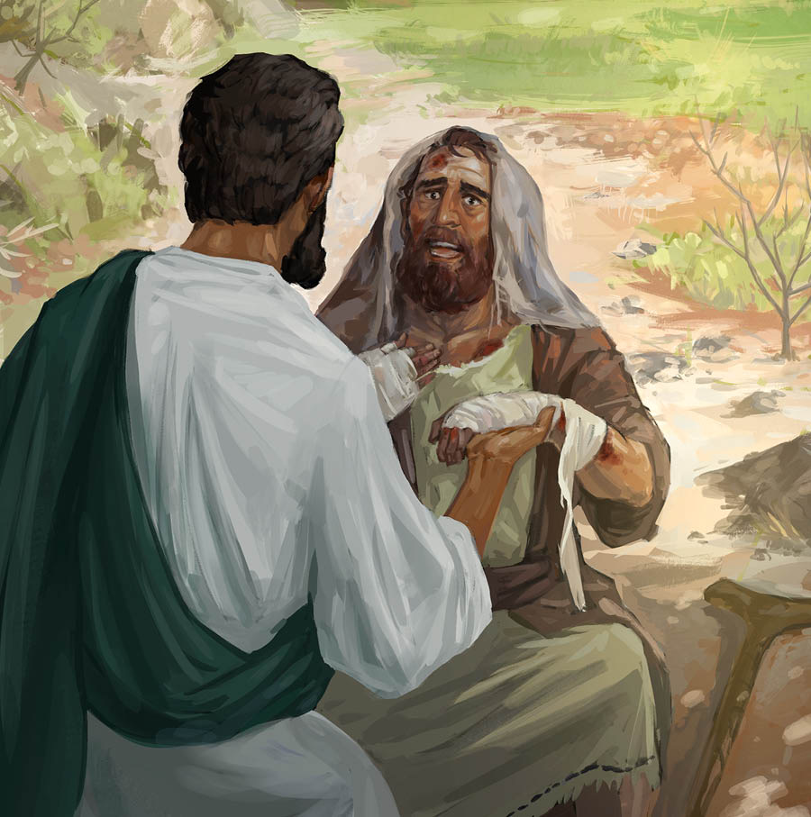 Jesus curing a man who is suffering from leprosy.