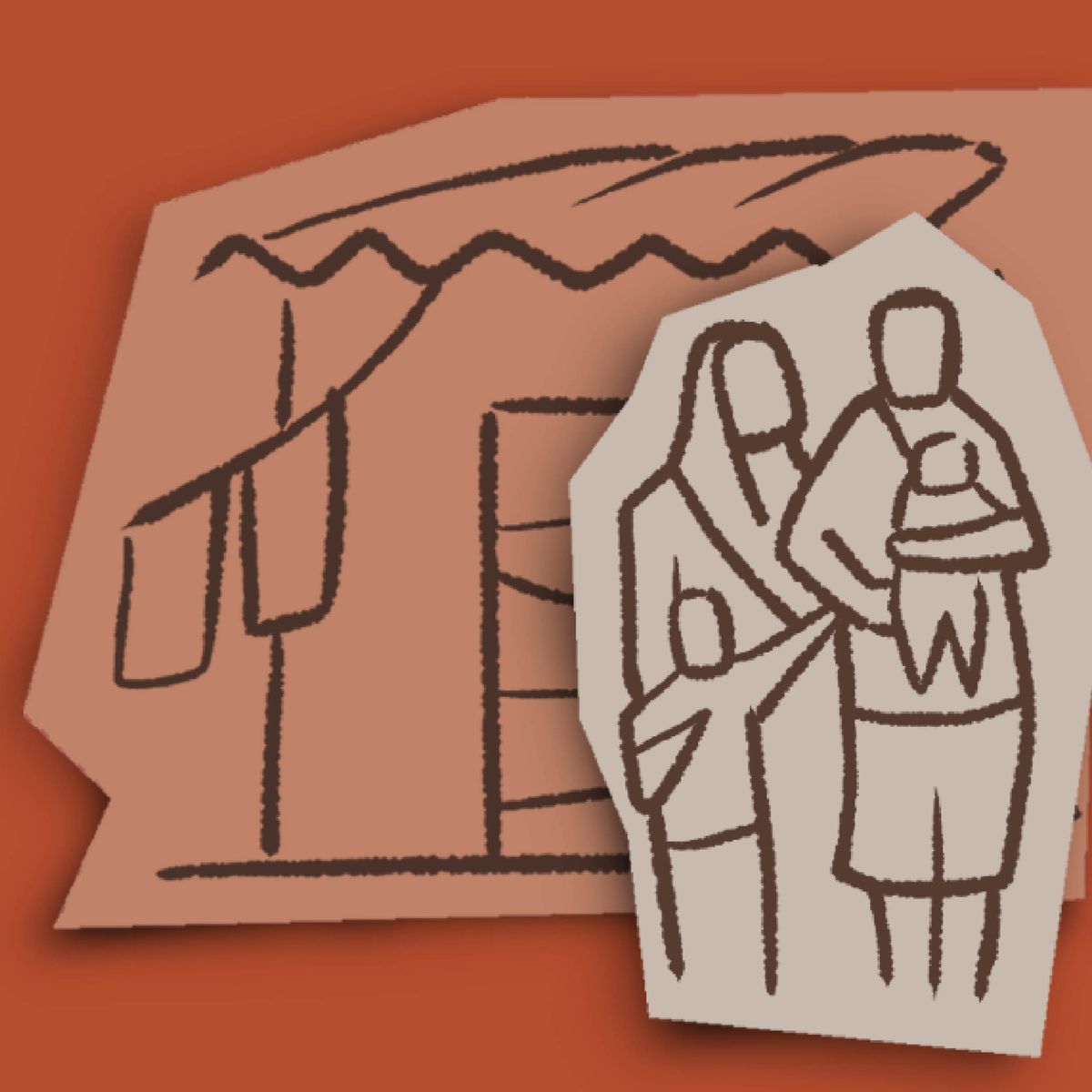 An icon of a family standing outside their modest home.