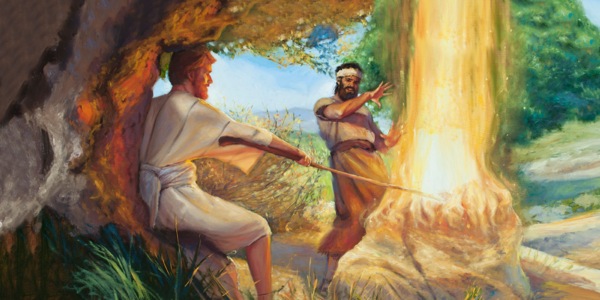 The meal that Gideon prepared is miraculously burning at the touch of the angel’s staff