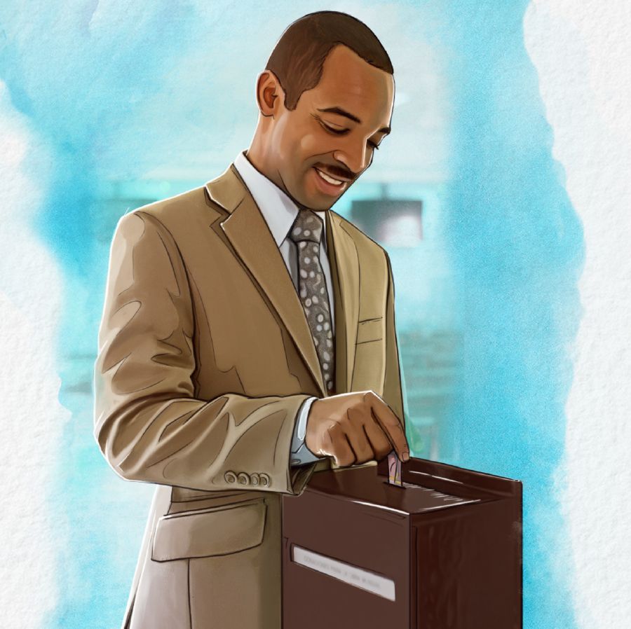 Putting money in the contribution box