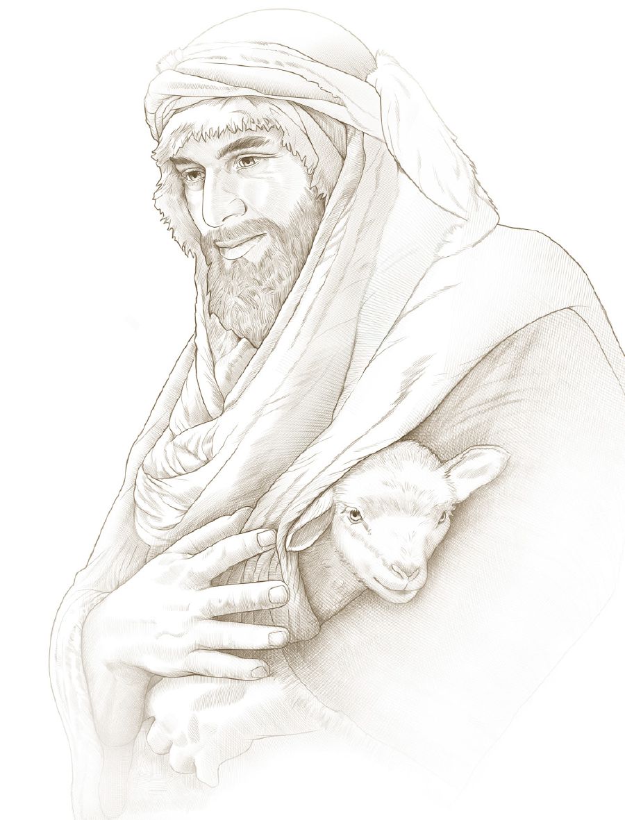 A shepherd holds a lamb