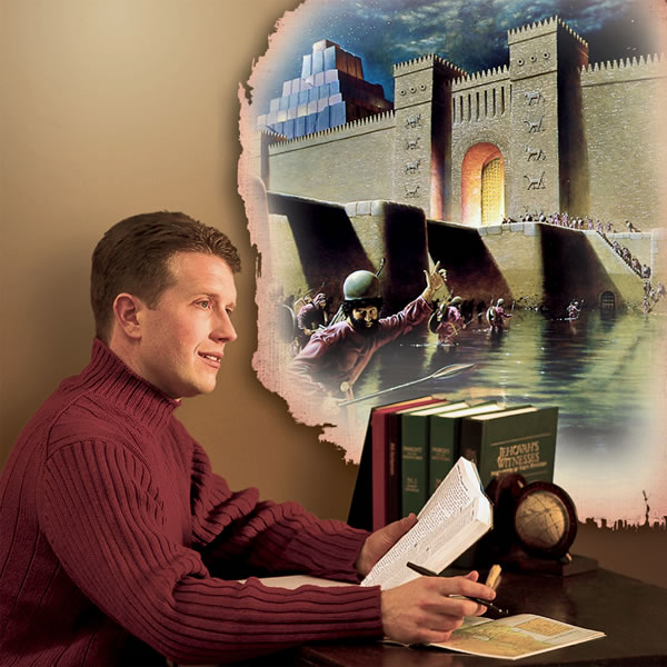 Un hombre lee en la Biblia la profecía de Isaías sobre la conquista de Babilonia y se imagina cómo ocurrió