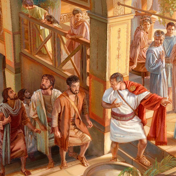 Pedro entrando en la casa de Cornelio