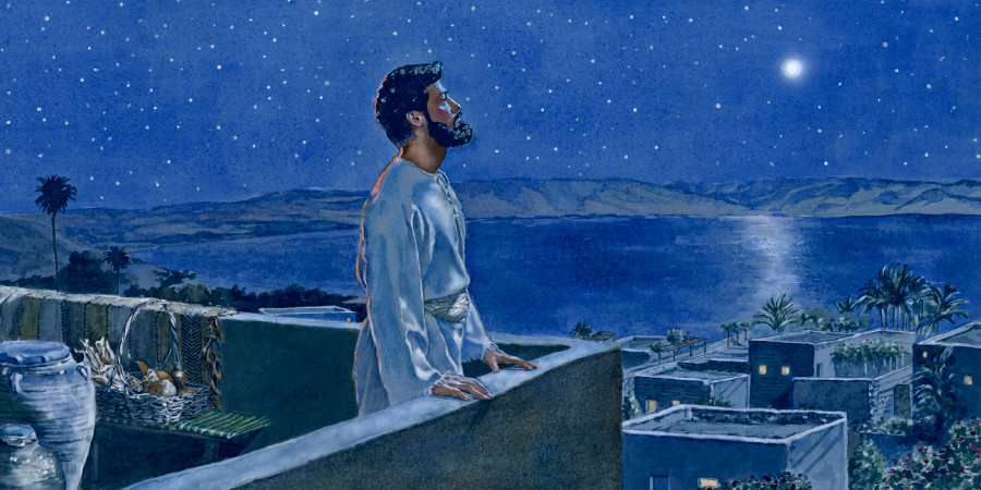 Un israelita medita en la azotea de su casa durante la noche