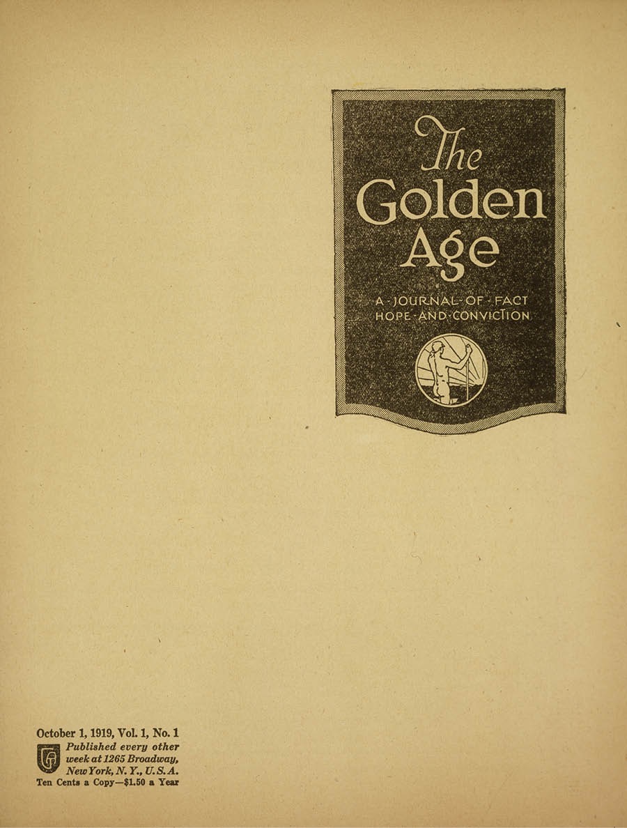 Portada del primer número de la revista The Golden Age, con fecha del 1 de octubre de 1919