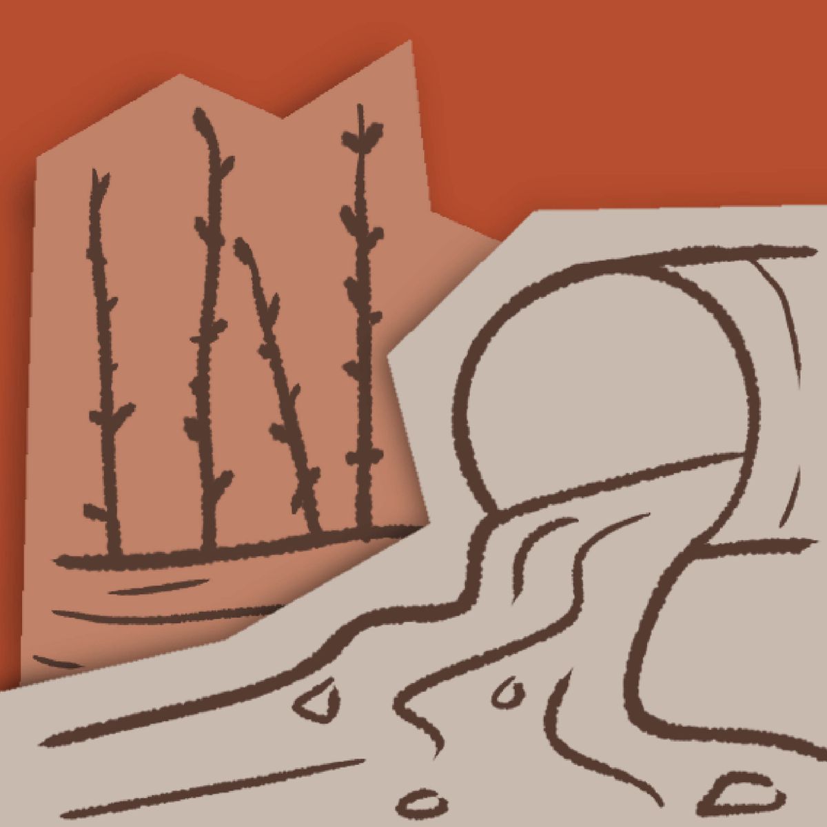 Un dibujo de una tubería derramando petróleo.