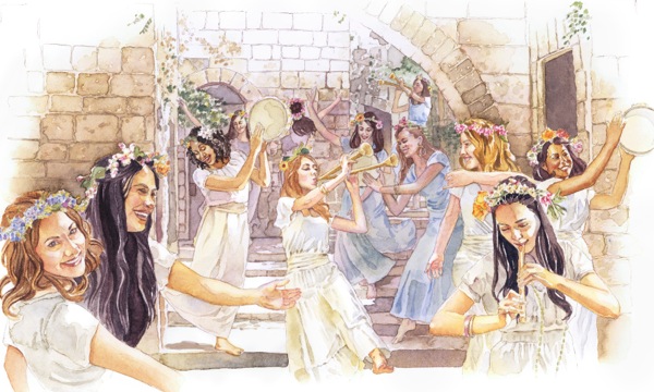 Las vírgenes que acompañan a la novia celebrando la boda