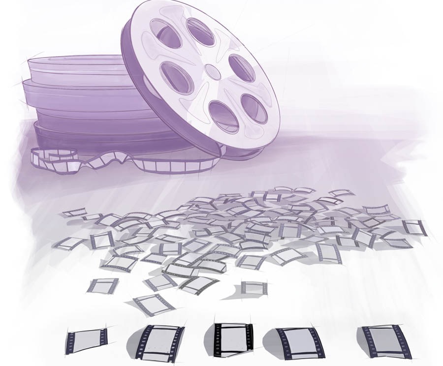 قرقرهٔ فيلم و چند فريم از آن فيلم