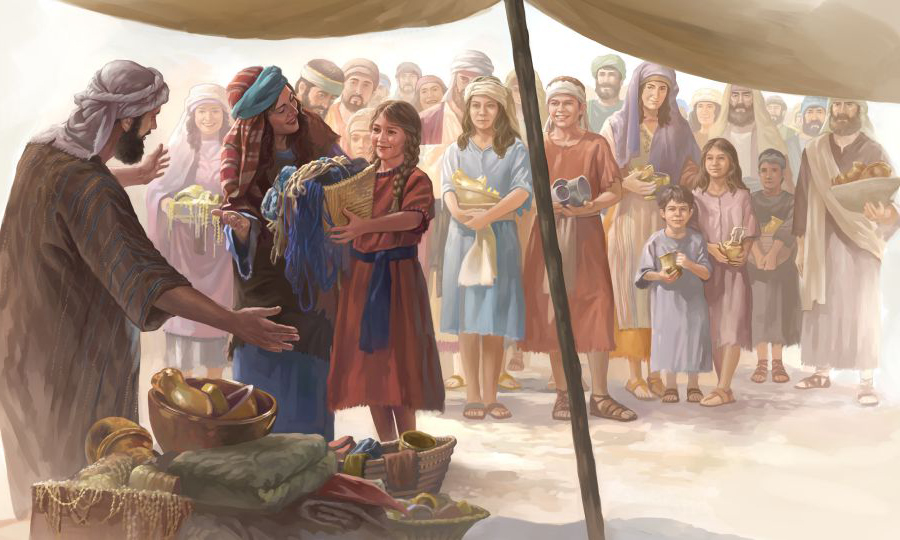 اسرائیلیان برای ساختن خیمه هدیه می‌آورند