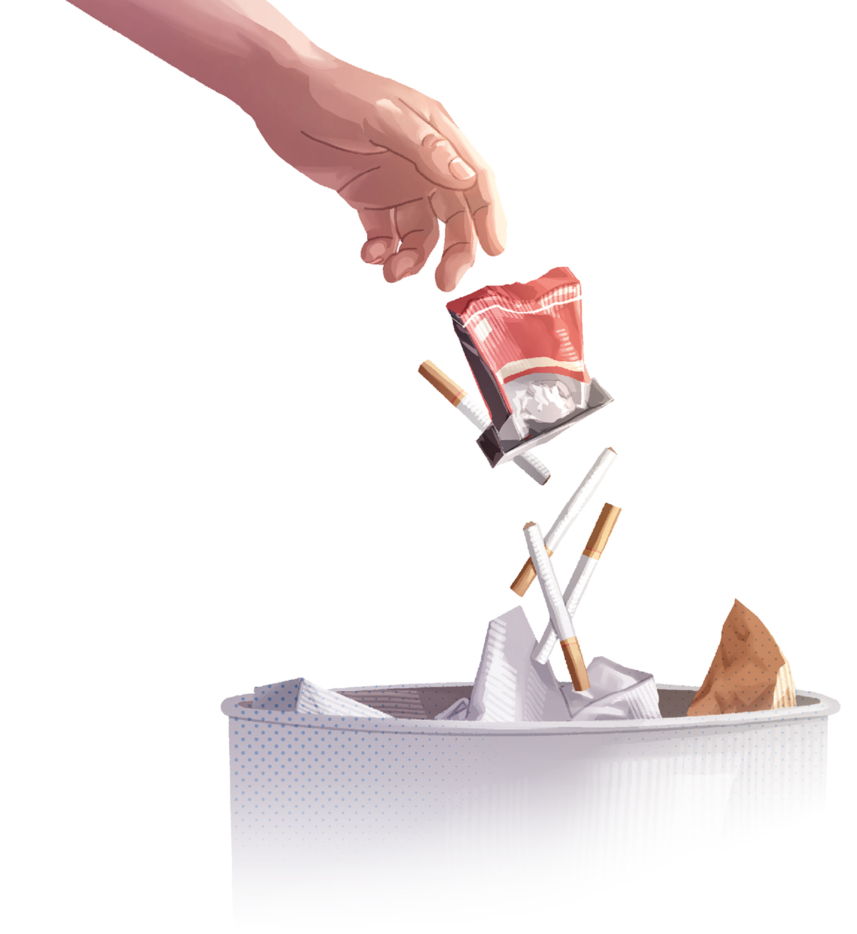 شخصی سیگارهای خود را دور می‌ریزد