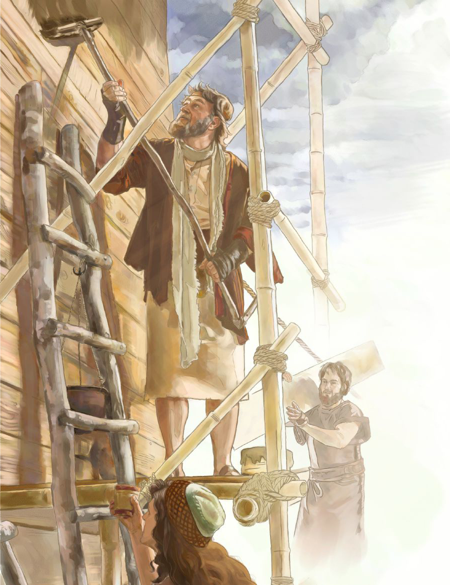 نوح و خانواده‌اش کشتی را می‌سازند