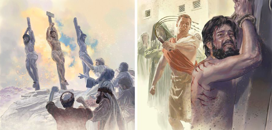 عیسی در حالی که کتک می‌خورد و بعد کشته می‌شود